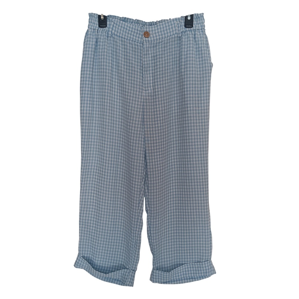 Halara Gingham Wide Leg Pants Women Size M Blue White High Waisted Cuffed